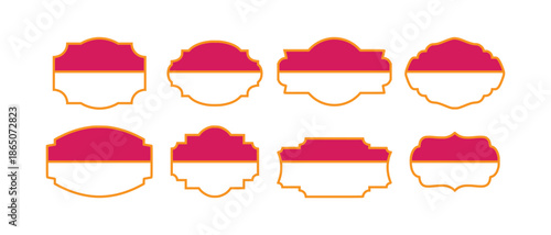 Vintage Label Badge Frames Set with Pink and Orange Outline
