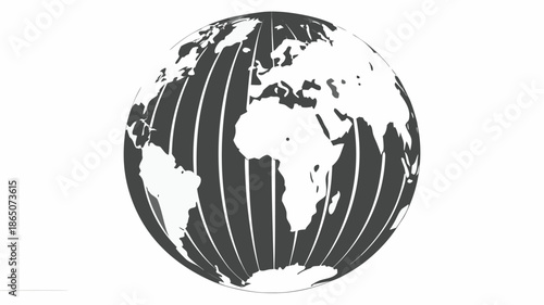 Modern black and white globe with latitude lines on white background