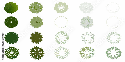 A series of top down views of trees progressively fading into transparency