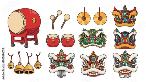 Chinese Opera Masks and Drums.