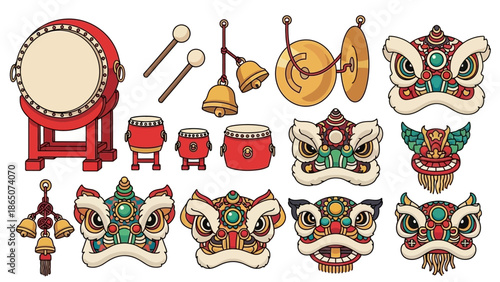 Chinese Opera Masks and Drums.
