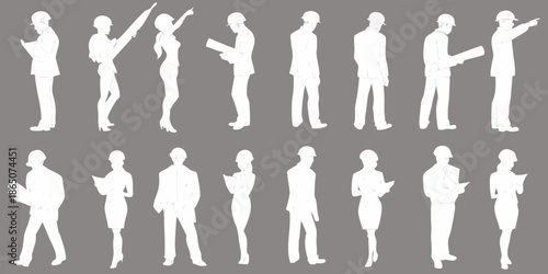 Silhouettes of business people in various poses demonstrating different actions
