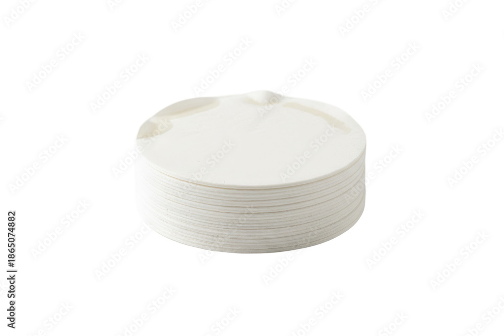 Obraz premium Stack of blank white circular tags or labels neatly arranged against a bright backdrop