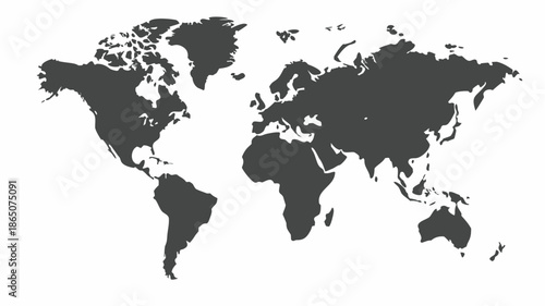 Dark gray world map on white background for global business and travel