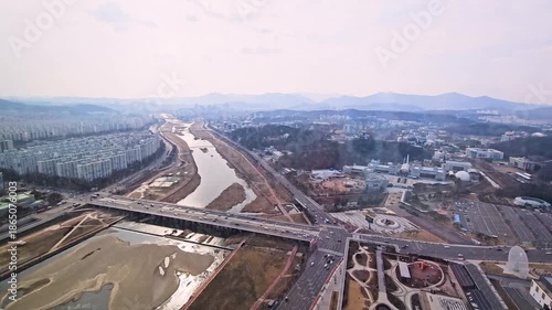 Daejeon, South Korea - 1 Feb, 2024 : Aerial view of near Hanbit Tower