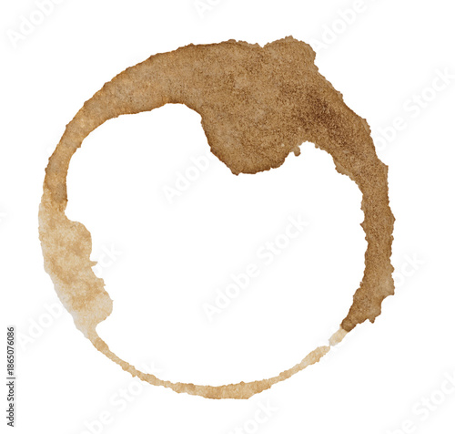 Round stain from a cup of coffee on an isolated background, top view