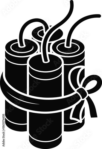 Black Bomb Icon Vector Illustration Explosive Dynamite Bundle with Fuse Silhouette Symbol