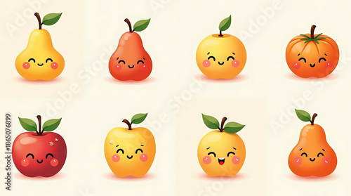 Wallpaper Mural Cute Fruit Emoticon Character Set with Soft Gradient and Smiling Faces Torontodigital.ca