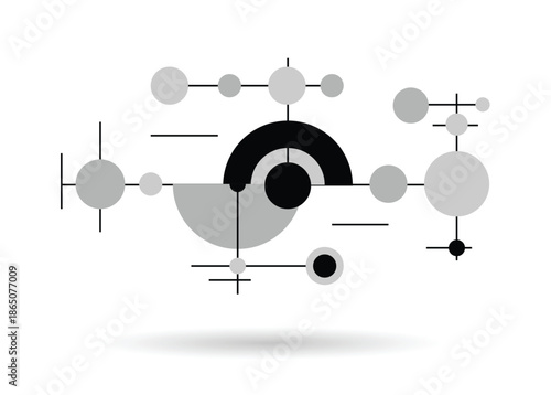 Abstract Figure with Lines and Circles Hi Tech Monochrome. Graphic design elements and resources vector art