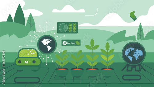 A I controlled eco crops farming with global network and futuristic technology agriculture de