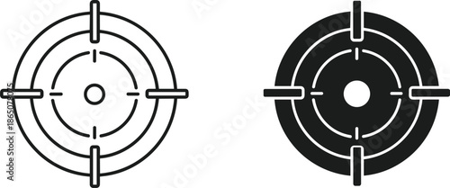 Target and Crosshair Icons in Outline and Glyph Styles for Goal Setting Business Strategy Marketing Focus Precision Aiming Achievement and Success Performance