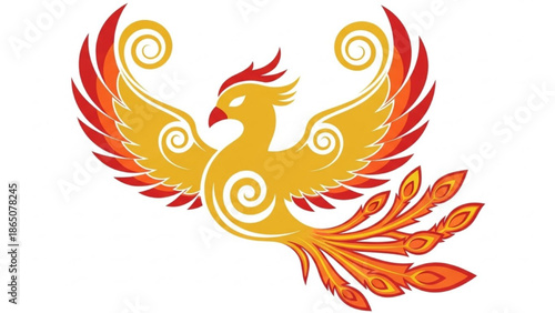 Majestic Golden Phoenix Vector Logo