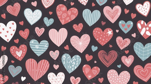 Colorful heart pattern on dark background for Valentine's Day or love themed designs.
