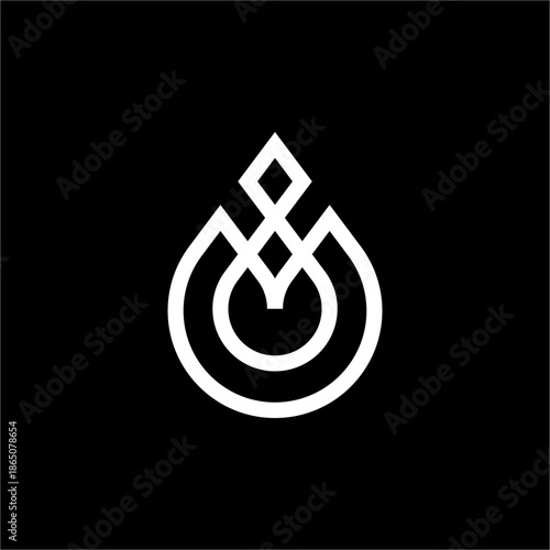 Interwoven M forming a drop with a sharp, diamond-like apex. Conveys exclusive quality, refinement, and preciousness.