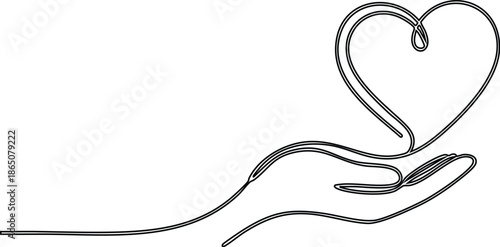 Continuous Line Art of Hand Offering a Heart love care