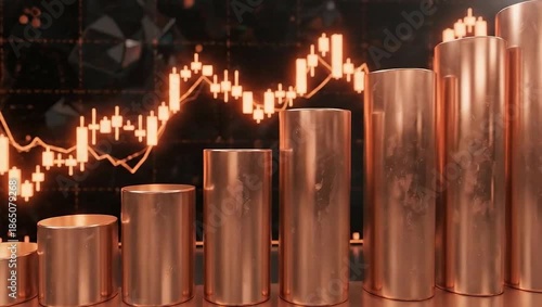 Copper Price Chart with Rising Bar Graph and Stock Market Data.