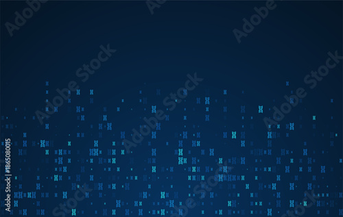 Blue DNA symbol pattern scattered across dark technology background, representing genetics data, molecular science, biotechnology research, and modern scientific information concept.