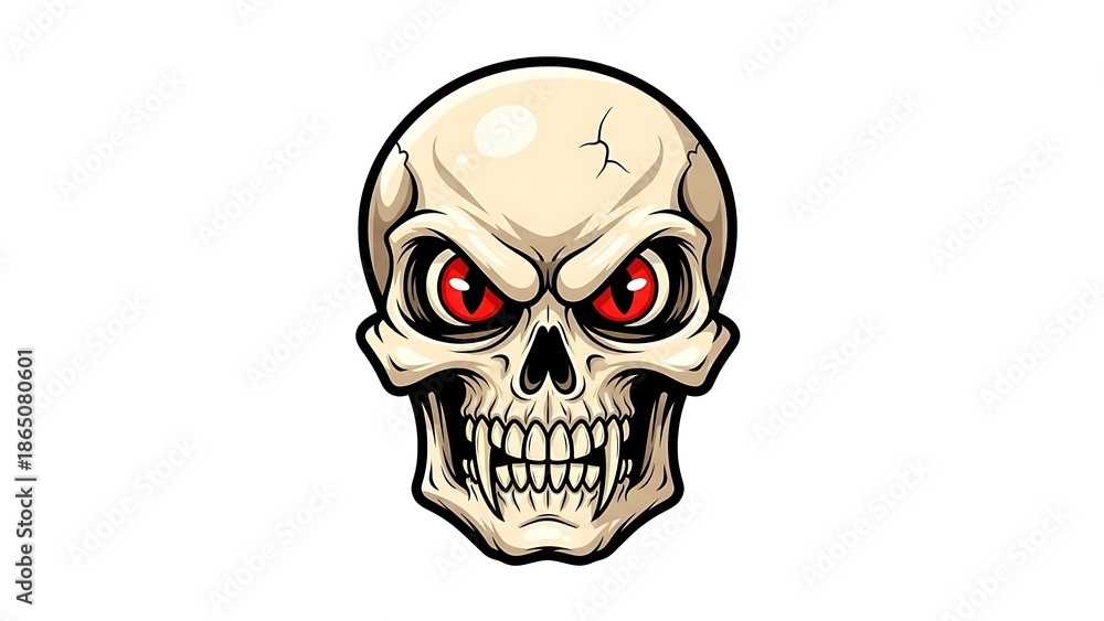 Fototapeta premium Cartoon Skull with Red Eyes and eraft Page.