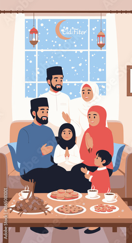 Muslim Family Gathering for Ramadan Iftar Meal.