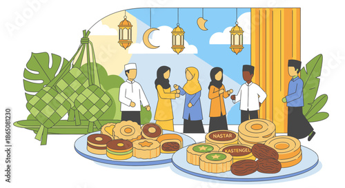 Eid Celebration with Traditional Foods and Festive Decorations.