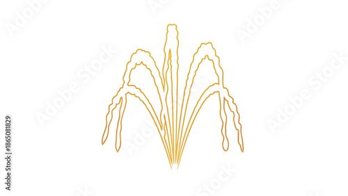 Golden outline of a fountain spouting upwards with intricate details against a stark white background