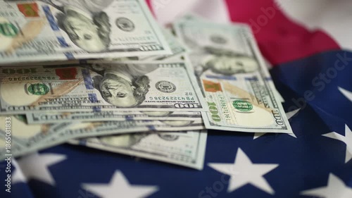 dollar money and American flag. bankrupt man counting money cash. business crisis finance dollar concept. close-up of a hand counting paper dollars. exchange finance usd economy dollar pay tax