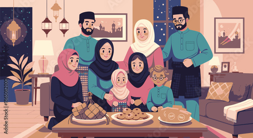 Family Gathering for Eid Celebration with Traditional Food.