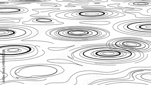 Abstract pattern of water ripples with concentric circles, black and white illustration