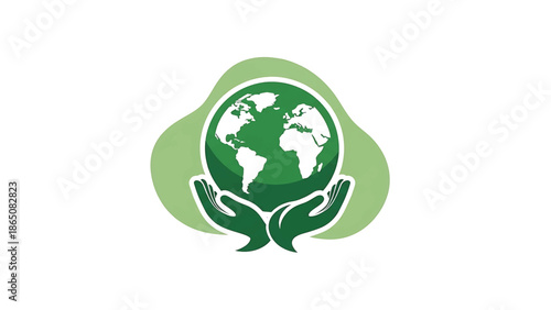 Earth held in hands, green tones, stylized vector illustration