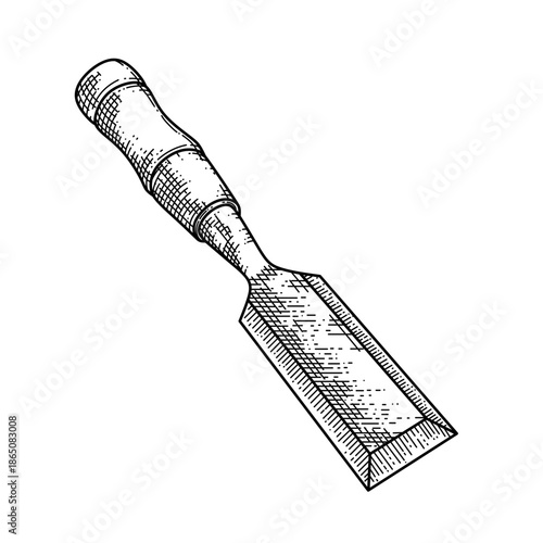 hand drawn wood chisel tool line art vector illustration