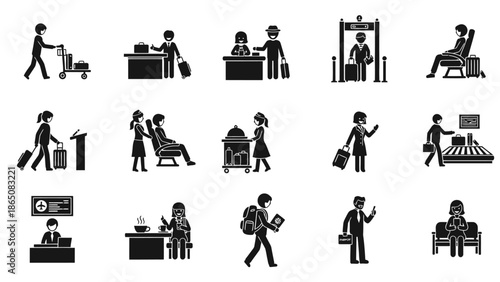 Simple vector icon set of business people showing men and women silhouettes for office work and professional jobs