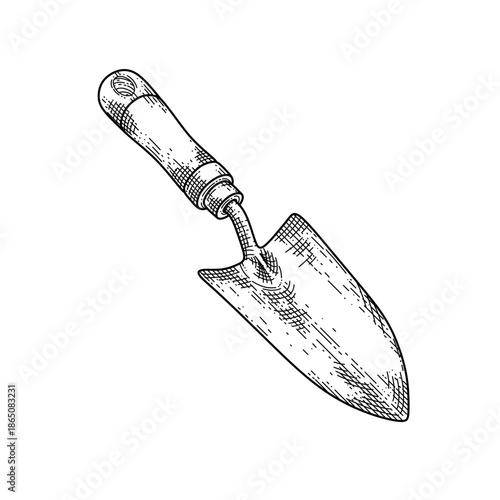 vintage hand drawn garden trowel line art vector illustration