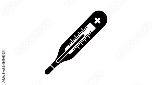 Vector illustration of a digital medical thermometer and ink pen tool isolated on white for health measurement and fever test