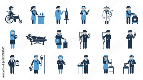 Simple vector icon set of business people showing men women families teams and figures in silhouette pictogram style for work and design use