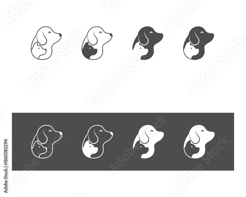 Dog and cat logo design template vector, line of pet logo design suitable for pet shop, store, cafe, business, hotel, veterinary clinic, Domestic animal vector illustration logotype, sign and symbol