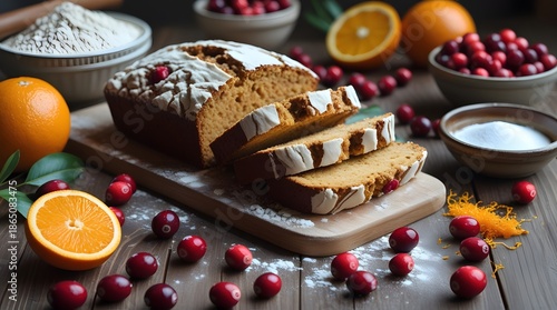 Freshly Baked Cranberry Almond Flour Loaf on Wooden Board
