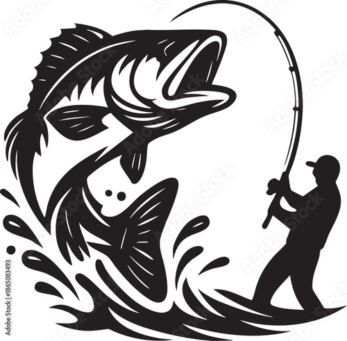 Fisherman catching fish silhouette vector set