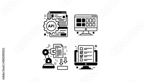 Digital technology icons featuring api server data transfer and mobile interface