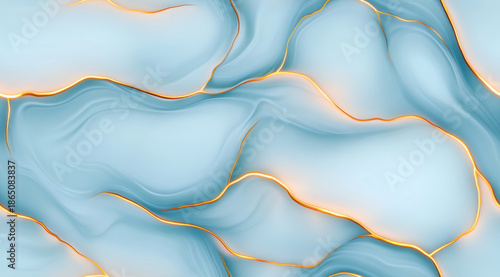 Soft blue marble texture with gold vein accents creating elegant abstract flow and calm mood