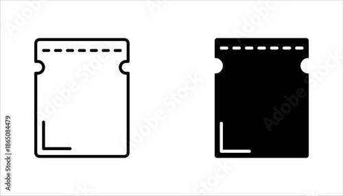 Zip bag icons set. Outline set of vacuum zipper bag, vector illustration on white background