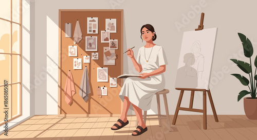 Artist at Work A Woman Engaged in Her Creative Process.