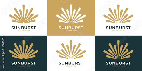 Sunburst and sunrise logo with abstract radiating rays