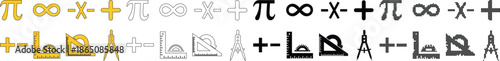 Mathematical symbols and greek letters pi and infinity with plus and minus signs, abstract pattern