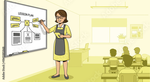 Teacher Explaining Lesson Plan to Students in Classroom.