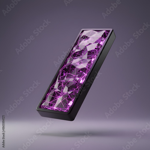 Futuristic Purple Crystal Slab with Glowing Geometric Wireframe and Digital Energy Concept