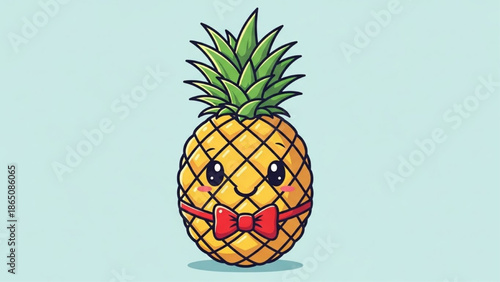 Cute Pineapple Character with Red Bowtie