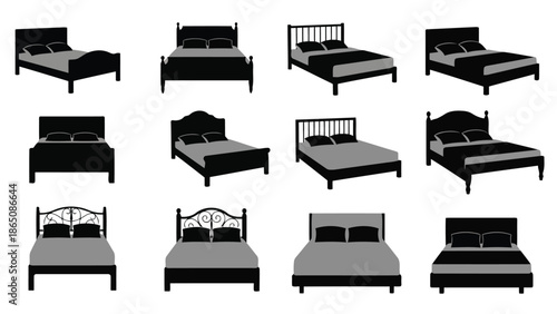Collection of minimalist bed silhouettes in varying styles and designs