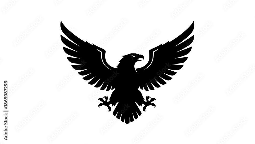 Fototapeta premium Majestic black silhouette of an aggressive heraldic eagle with fully spread wings and sharp talons, perfect for powerful logo design or emblem use