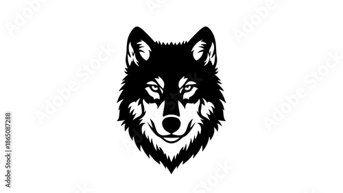 Striking black and white illustration depicting a fierce and stylized wolf head mascot logo design perfect for gaming teams or apparel brands