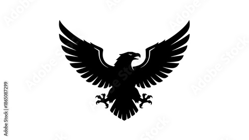 Majestic black silhouette of an aggressive heraldic eagle with fully spread wings and sharp talons, perfect for powerful logo design or emblem use